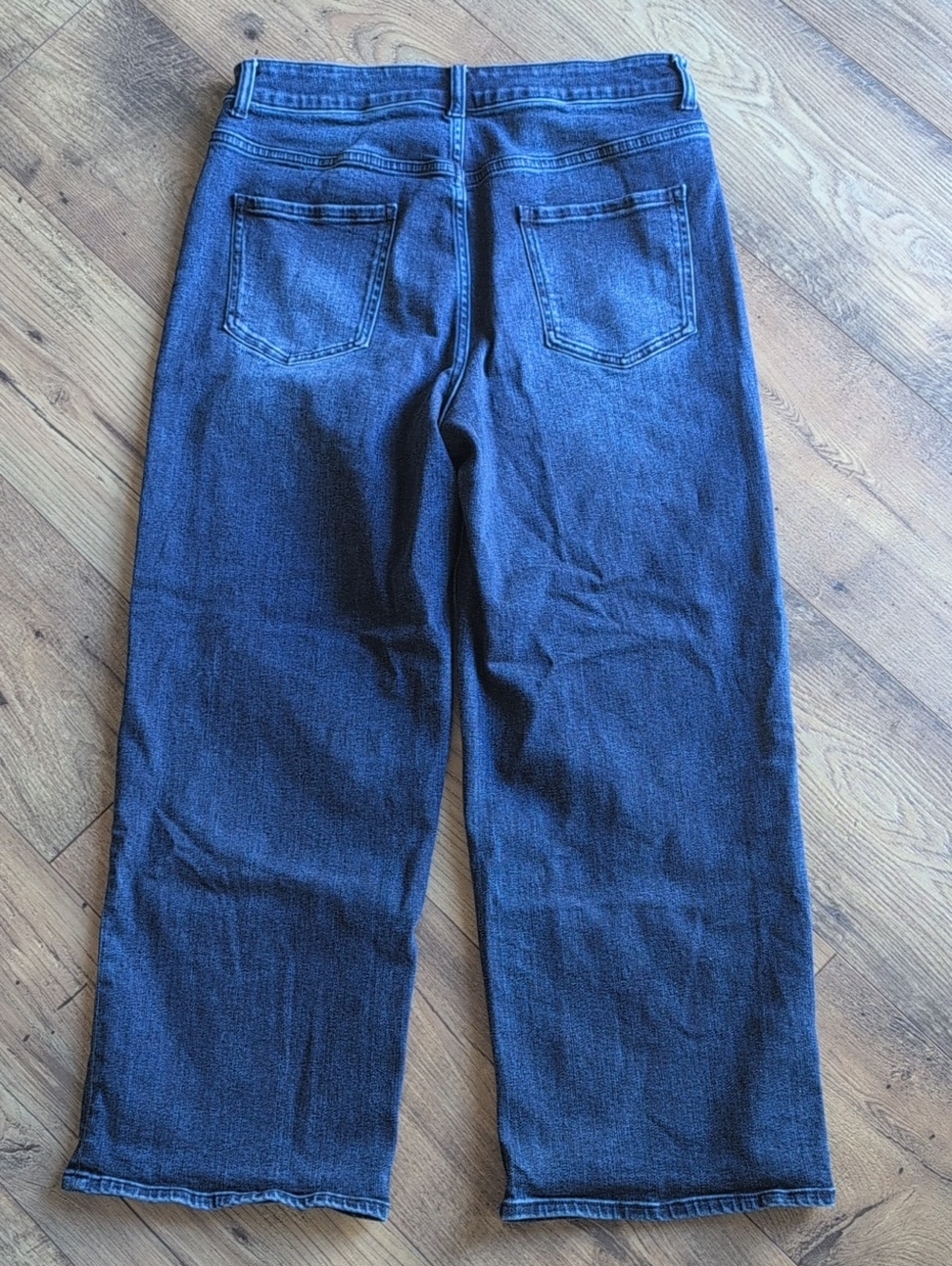 Quince Jeans Stretch High Rise Patch Pocket Wide Leg Size 31, Dark Blue Wash - Picture 8 of 13